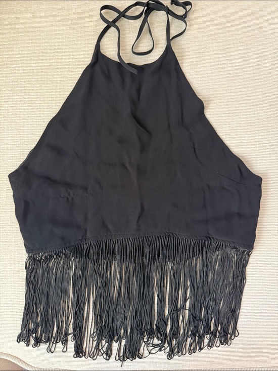 Chan Luu Tops - Chan Luu Fringed Halter Top Black Size Small